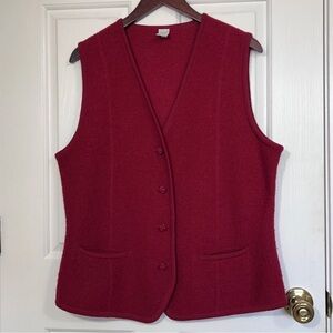 Lands' End Women's Size 14 Boiled Wool Vest Red Button Front Pockets Vintage